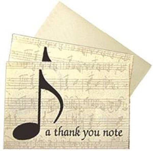 Boxed Set Of Musical / Music Themed "Thank You" Note Cards - "a thank you note" - Cards Are Beautifully Finished With An Elegant Music Design With Quaver Note On A Lovely Sheet Music Background