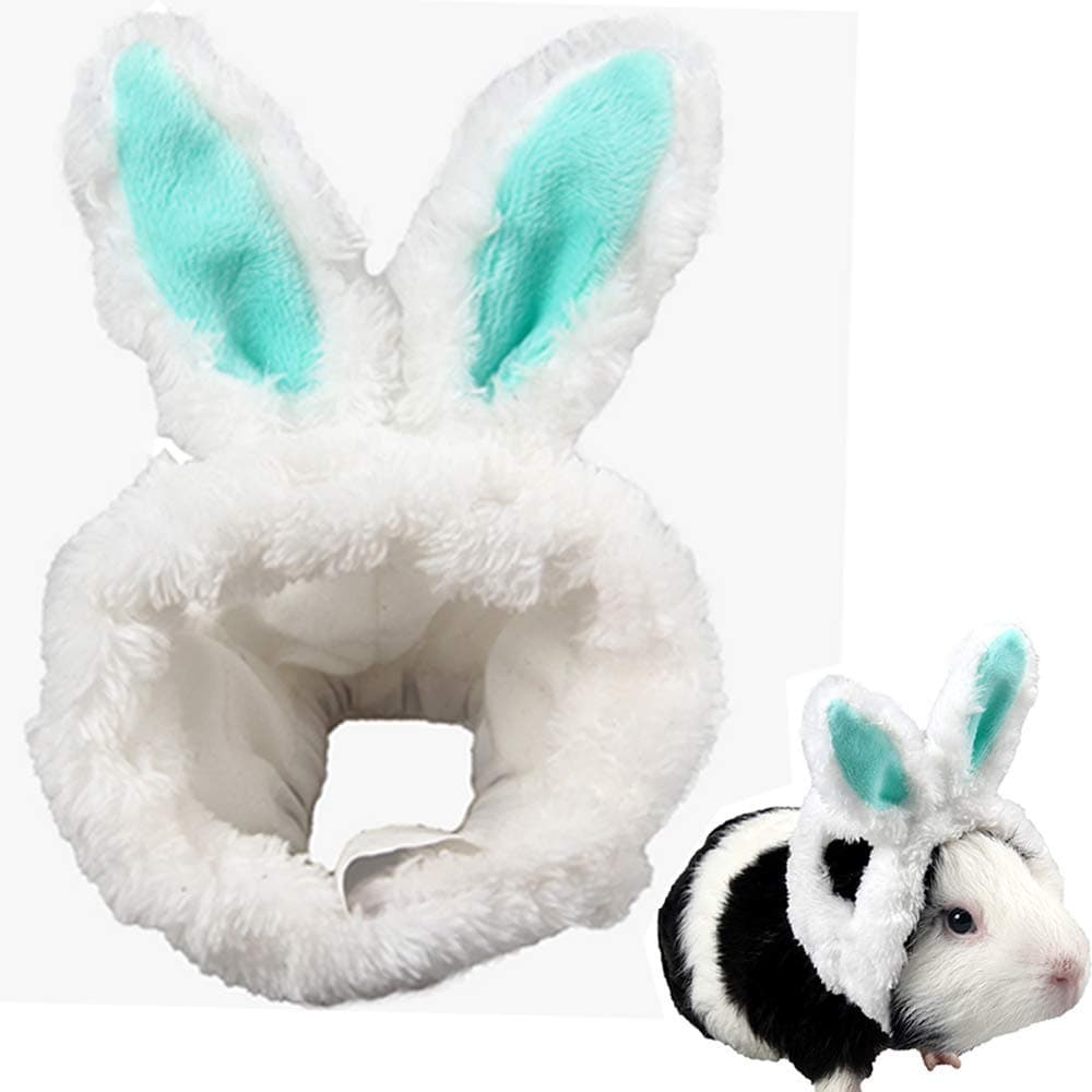 ANIAC Easter Guinea Pig Outfit Warm Kitten Hat with Bunny Ears Plush Small Animal Head Accessories Easter Costume for Kitty Hamster Rats Sugar Glider Hedgehog and Small Pet(Green)