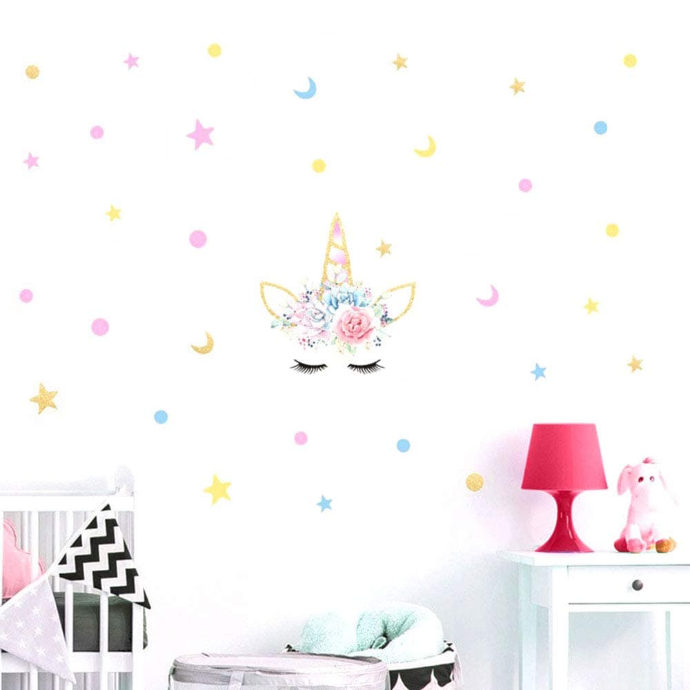 KUYUE Golden Unicorn Wall Decals Removable Unicorn Wall Stickers for Boys Girls Kids Decorations Bedroom Living Room