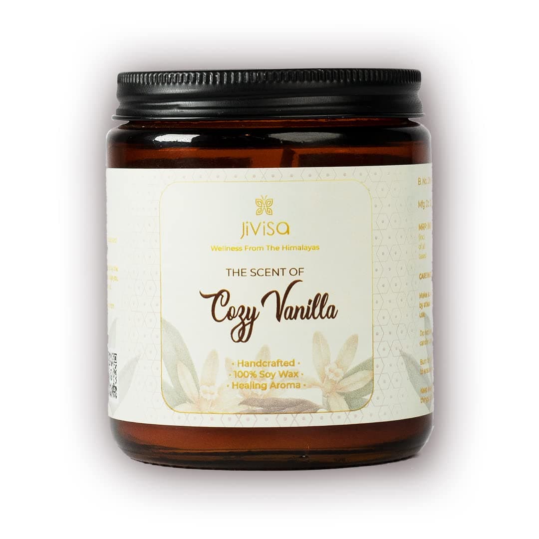 Jivisa Cozy Vanilla Scented Candle - Premium Hand-Poured Soy Wax, Long-Lasting Aroma for Home & Bedroom, Eco-Friendly, 45 Hours Burn Time, 365 Grams, Ideal Gift