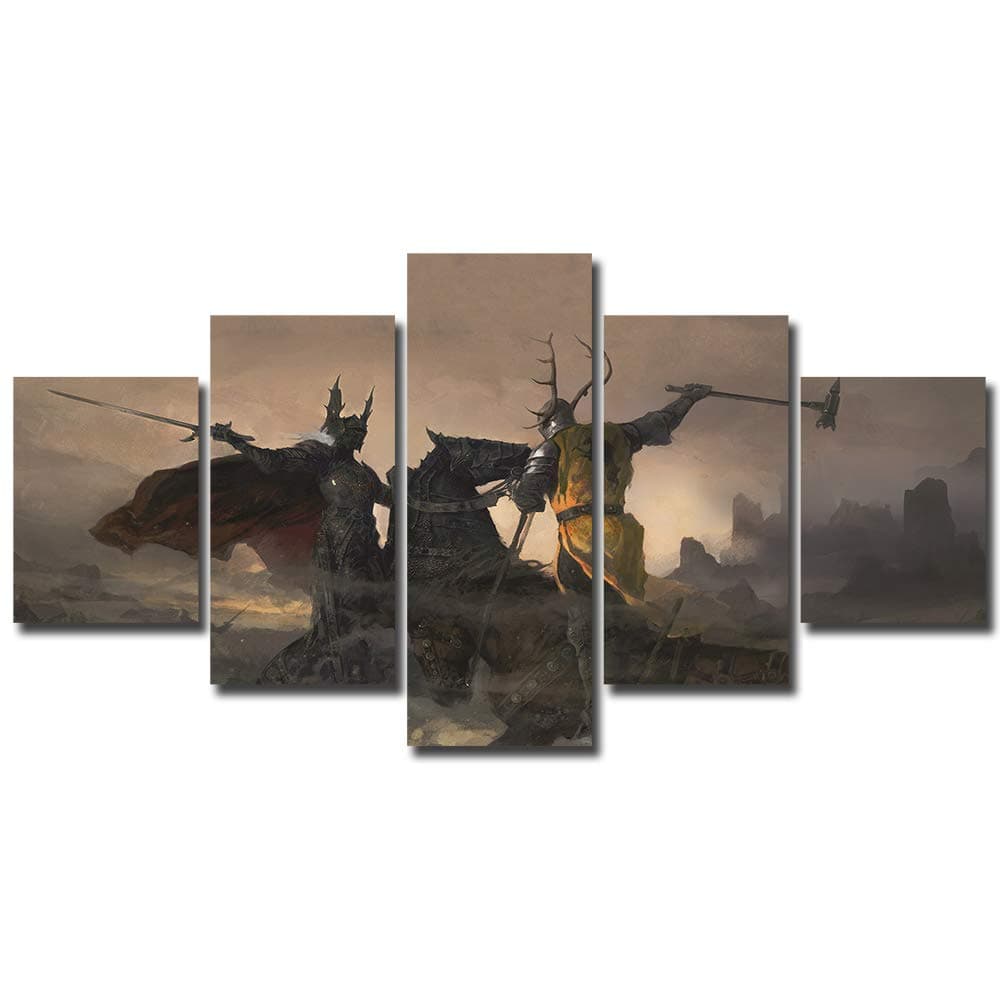 5 Panels Robert vs Rhaegar Canvas Art Game of Thrones Rhaegar Targaryen Robert Baratheon Framed Ready to Hang Wall Art Canvas Print Home Decor