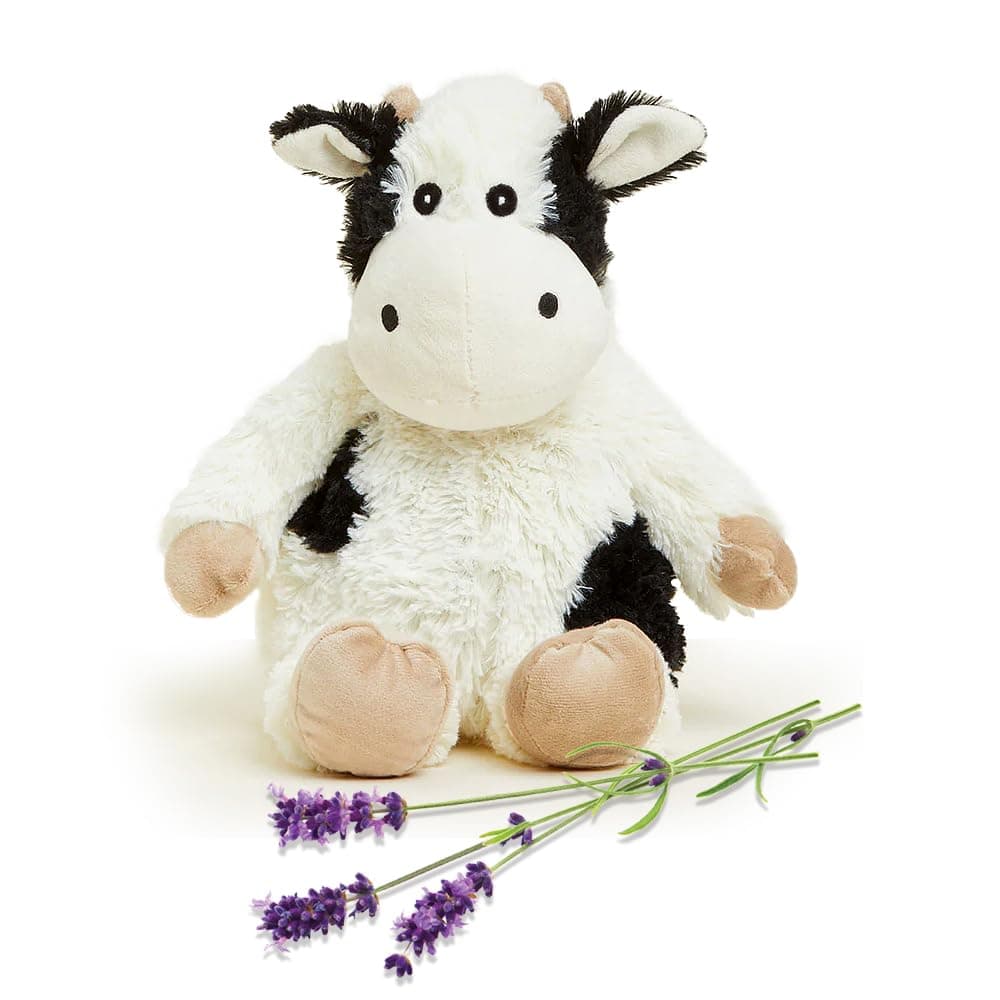 Junior Microwavable & Weighted Stuffed Animals, Black and White Cow - Heated Stuffed Animal Plushie for Warmth & Comfort - Cute Soft Plush Toys for Adults & Children