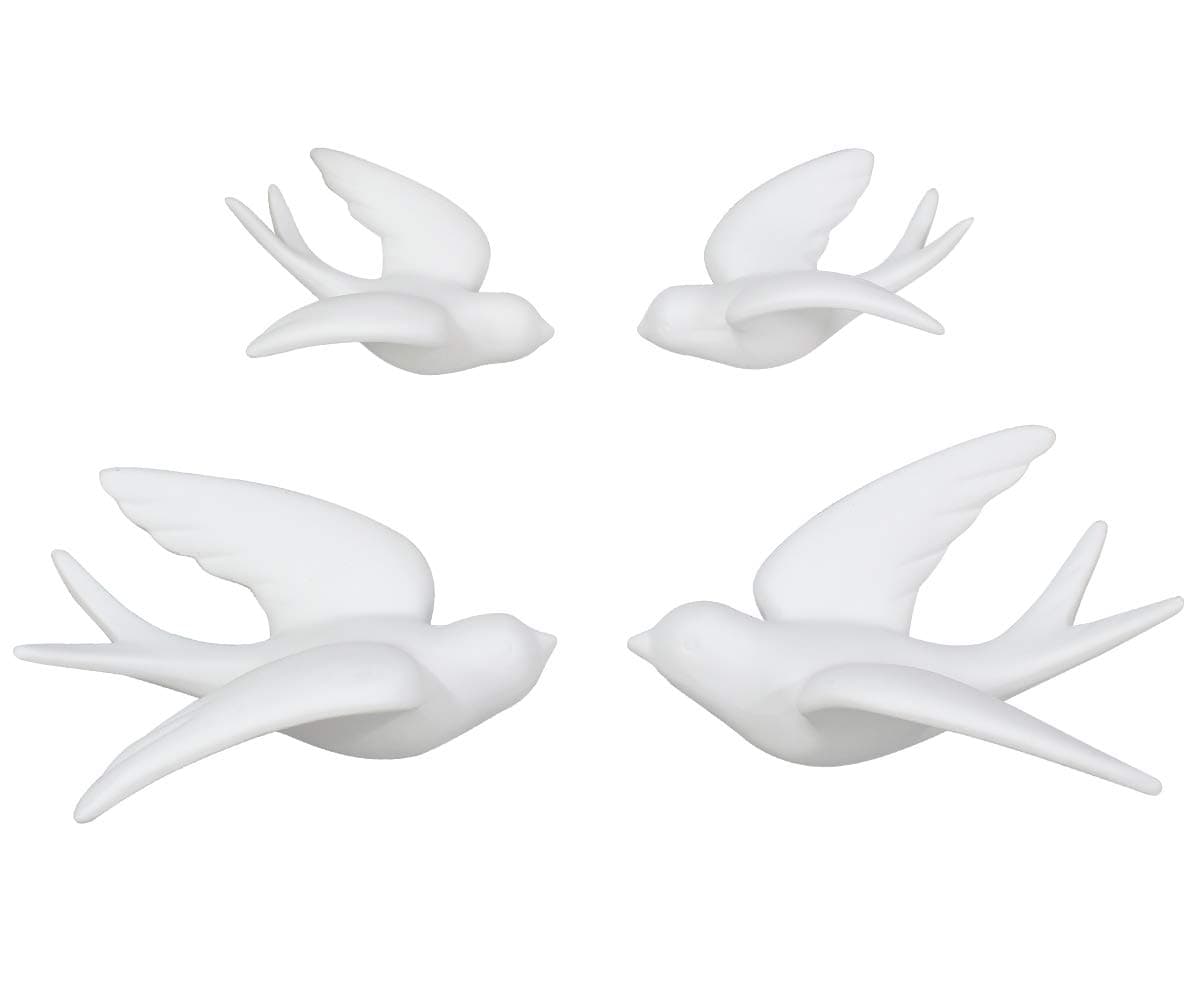 Ceramic Flying Birds Sparrows Wall Mount Hanging Decor White-Set of 4