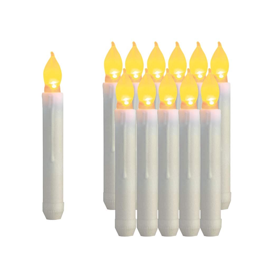 Set of 12 LED Flameless Taper Candles, 6.5" Tall Tapered Candlesticks Battery Operated, Warm Yellow Flickering Flame Christmas Candles for Birthday Party Chandelier Fireplace Decor