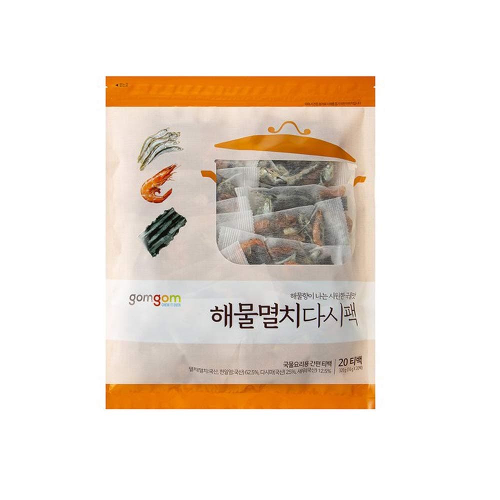 Korean Dried Whole Anchovy and Seafood Kelp Bag Pack for Soup 320g (16g x 20)