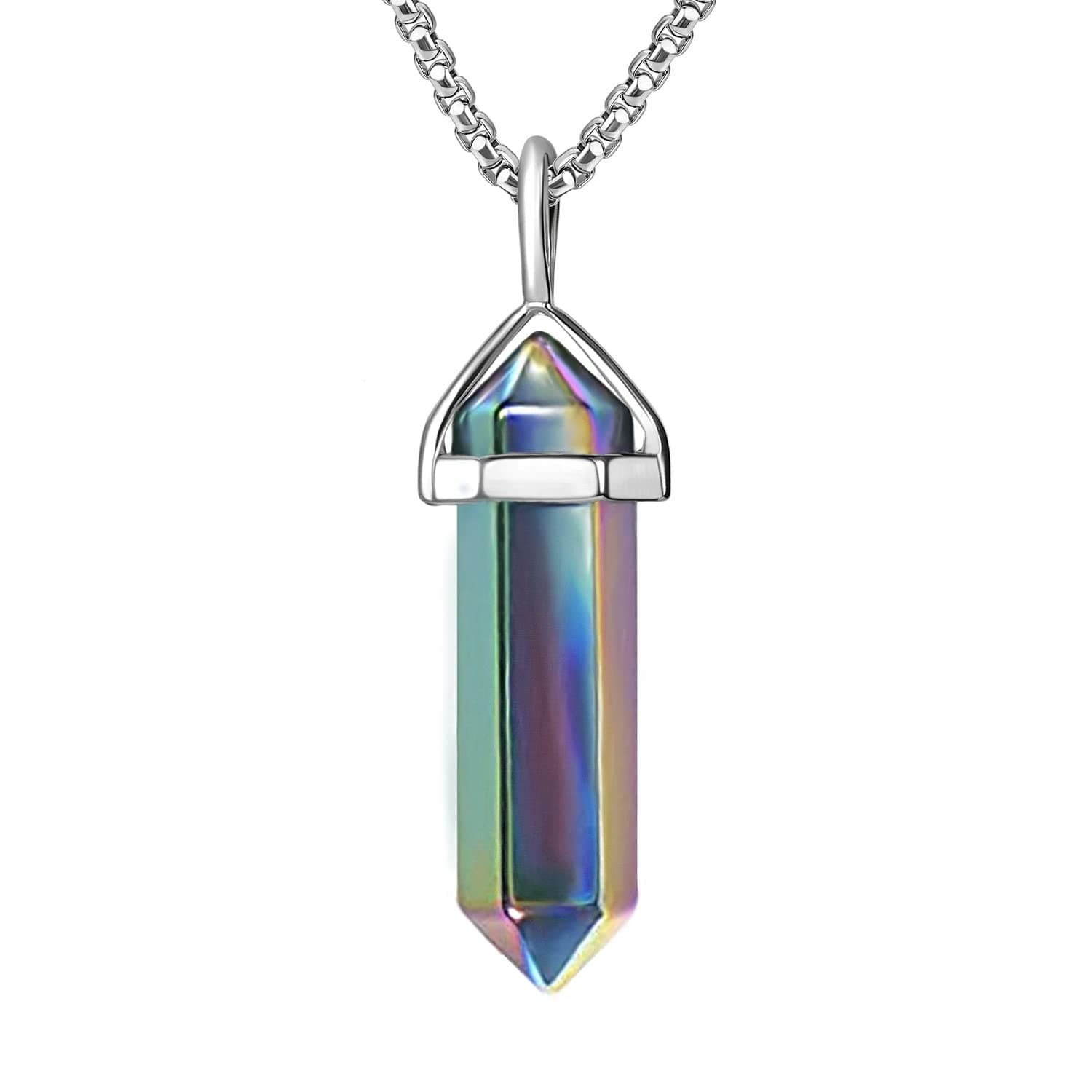 Crystal Necklaces for Women Crystal Pendant Gemstone Necklace for Spiritual Energy Healing Hexagonal Pendant Divination for Men (18 Inches Stainless Chain)