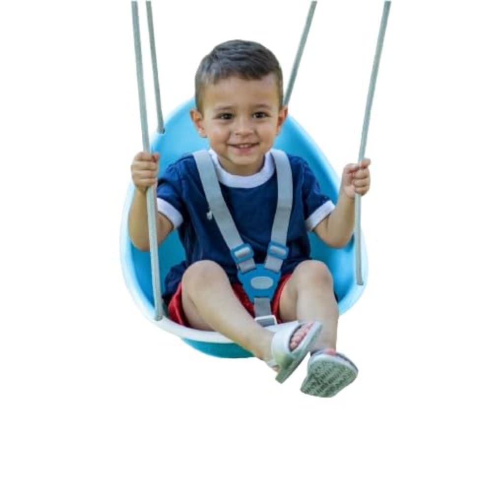 Coconut - Your Child's First Swing with Blister Free Rope and 3-Point Safety Harness - Indoor and Outdoor - Swing for Babies and Toddlers - Ages 9 + Months - Up to 50 lbs, Blue