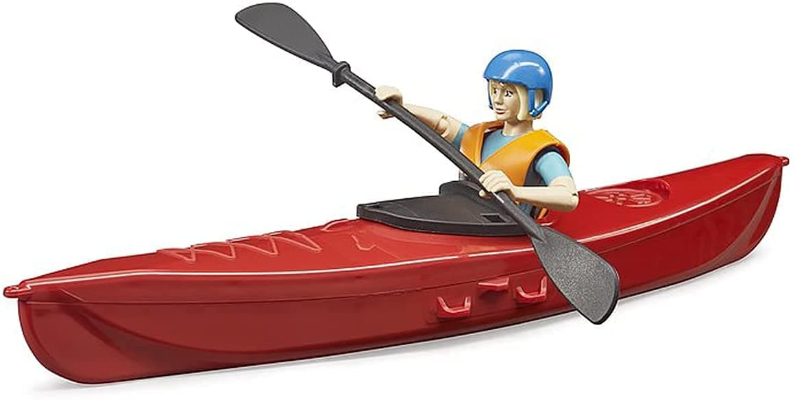 Bruder bworld - Kayak with Figure (63155) - For Ages (4) and Up - Made with Plastics - Floating Kayak and Paddler Equipped with Helmet and Paddle