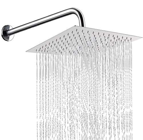KINBEDY 8 Inch SquareLarge Rainfall Fixed Shower Head High Pressure Chrome 304 Stainless Steel 360°Adjustable Easy to Clean and Install Fixed Shower Head Silicone Nozzle.