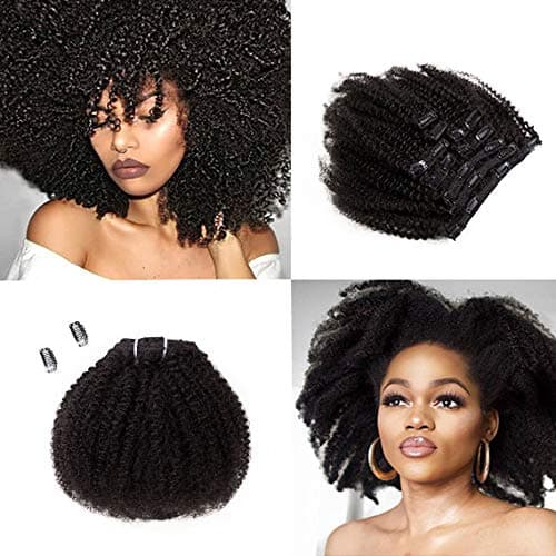 4C Afro Kinky Clip Ins Mongolian Human Hair Afro Curly Clip On Hair Extensions 120g/set Mongolian Virgin Remy Human Hair 4c clip ins (14inch, natural black)