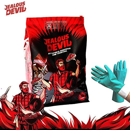 Jealous Devil Natural Hardwood Lump Grill Charcoal for BBQ Barbecue (Bundled with Pearsons Gloves)- 20 Pounds