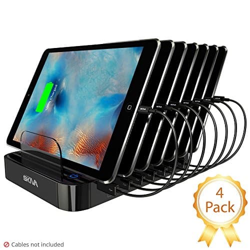 [4-Pack] Skiva StandCharger 7-Port 84-Watts AC/Wall Charging Station with 2.4 Amps Smart USB Ports for iPad, iPhone, Samsung Galaxy, Smart Phones, Tablets & more (Cables Sold Separately) [Model:AC126]