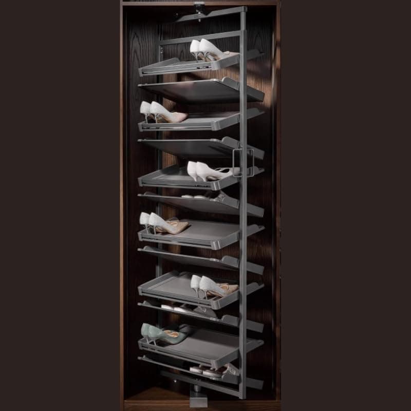 DBR Wardrobe Accessories 12 Layer 360 Degree Rotating Revolving Aluminum Alloy Shoe Rack Storage Self Organizer (GRAY)