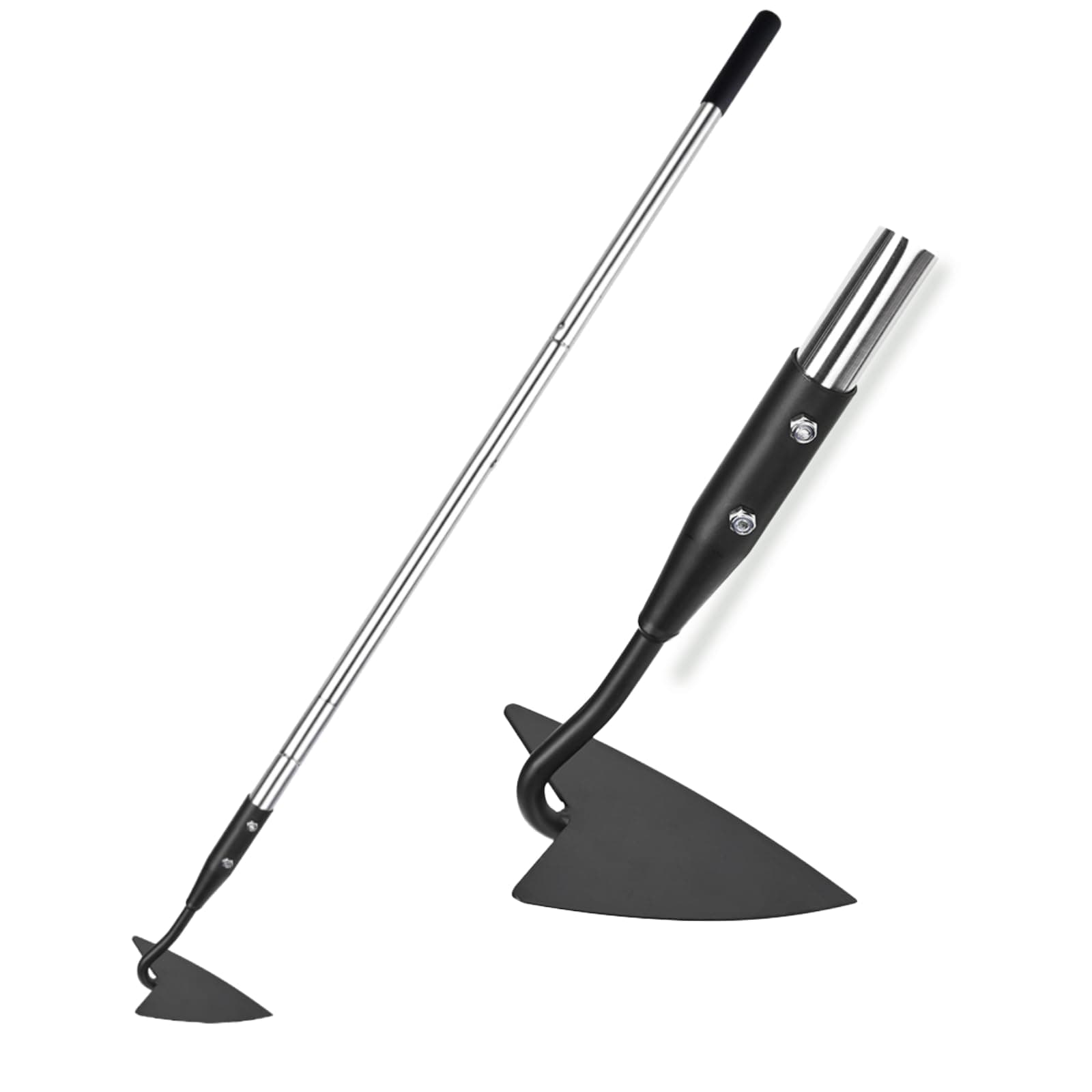 – Warren Hoe, Carbon Steel Triangle Garden Hoe with Stainless Steel 57" Adjustable Long Handle, Heavy Duty Gardening Hand Tools Hoe for Ridging Weeding Digging Loosening Edging Soil, Balck