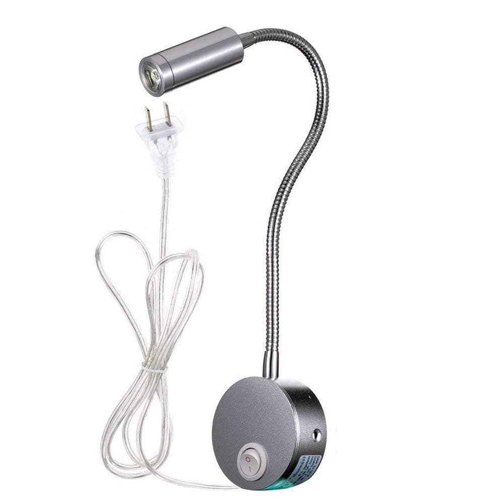 WannaBi UK Plug Wired Flexible 3 Watts 3W Gooseneck Led Wall Light Sconce Lamp Lighting for Bedroom Reading with Plug