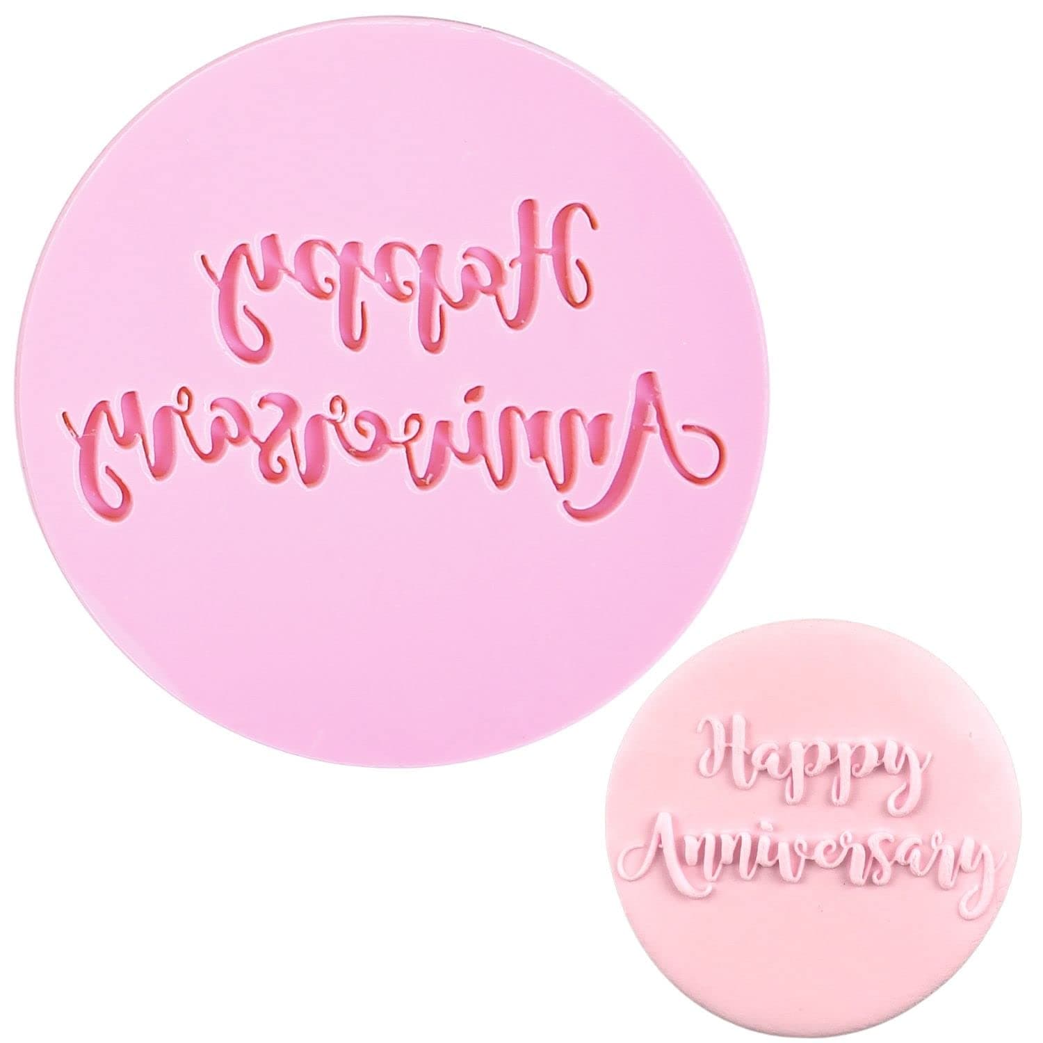 Crethinkaty Anniversary Fondant Embosser "Happy Anniversary" Shape 3D Design Cookie Stamp for Baking Cookies,Decorating Cake/Sugar Paste/Cupcake