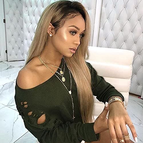 Guanyuwigs Ombre #1B/27 Honey Blonde 360 Lace Frontal Wig pre plucked Brazilian Human Hair Silky Straight For Black Women 150 Density 18inch