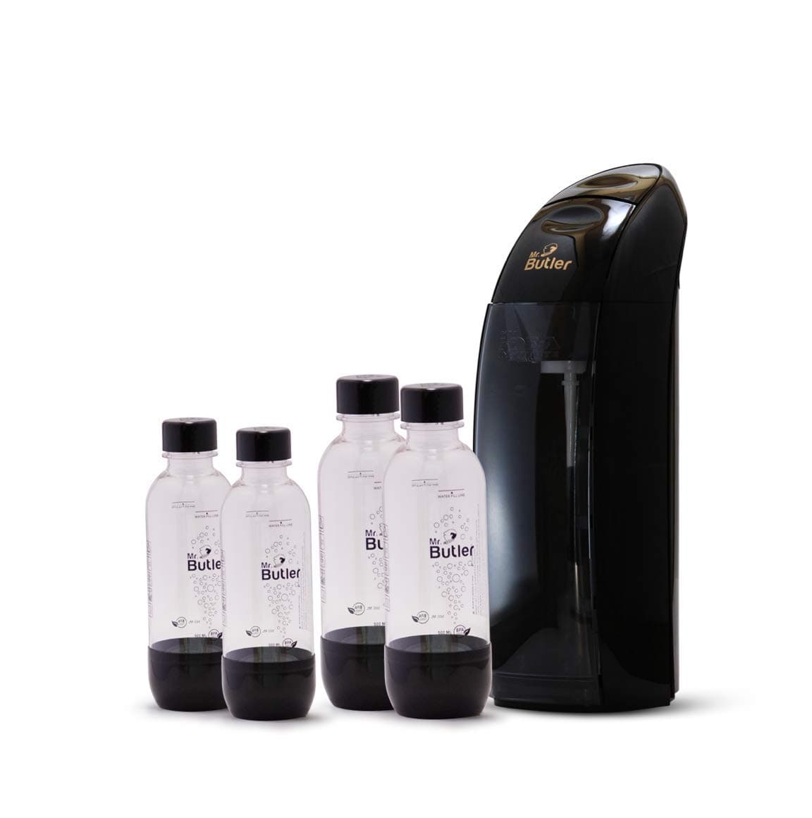 Italia Soda Maker Black – Jumbo Pack with 2 cylinders and 4 PET Bottles