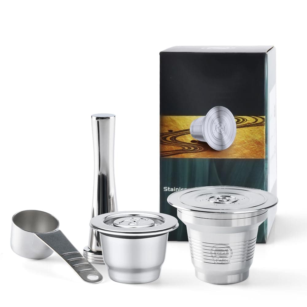 RECAFIMIL4 in 1 Reusable Stainless Steel Coffee Capsules Compatible with L'OR Barista LM8012/60 - Refillable Metal Espresso Pods for L'or and Nespresso Machines,Coffee Press and 304 Spoon Gifted