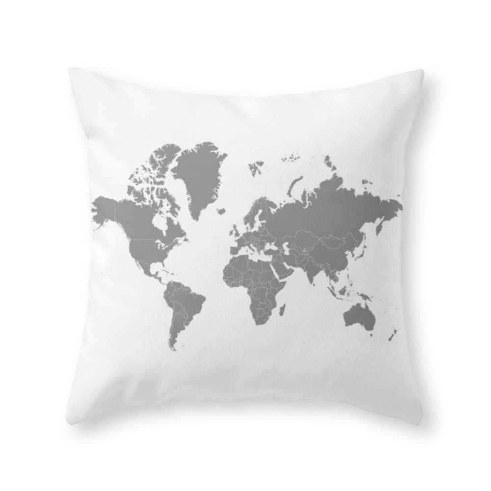 Sea Girl Soft Minimalist World Map Gray On White Background Throw Pillow Indoor Cover Pillow Case For Your Home(18in x 18in)