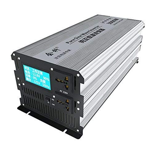 HuiKe Intelligent LCD 1500W (3000W Surge) Pure Sine Wave Power Inverter 12VDC to 220 VAC 50Hz with 2 AC Outlets, 2 Battery Cables