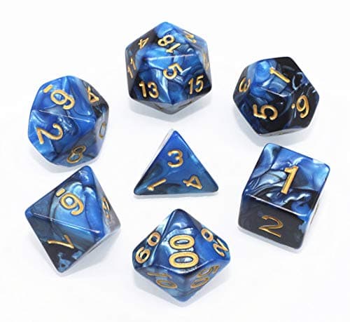 DND Dice Set RPG Blue & Black Two-Color 7-Die Dice Set Fit Dungeons and Dragons(D&D) Pathfinder MTG Role Playing Games Polyhedral Dice with Dice Pouch