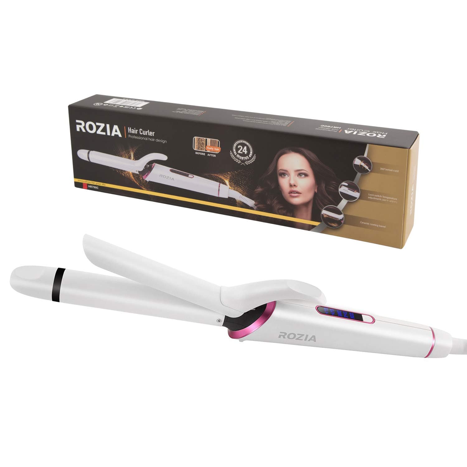 Curling Iron 1 Inch Hair Curling iron wand Ceramic Tourmaline Coating Curling Wand Instant Heat up to 300°F- 470°F (5 Heat Settings,Dual Voltage)