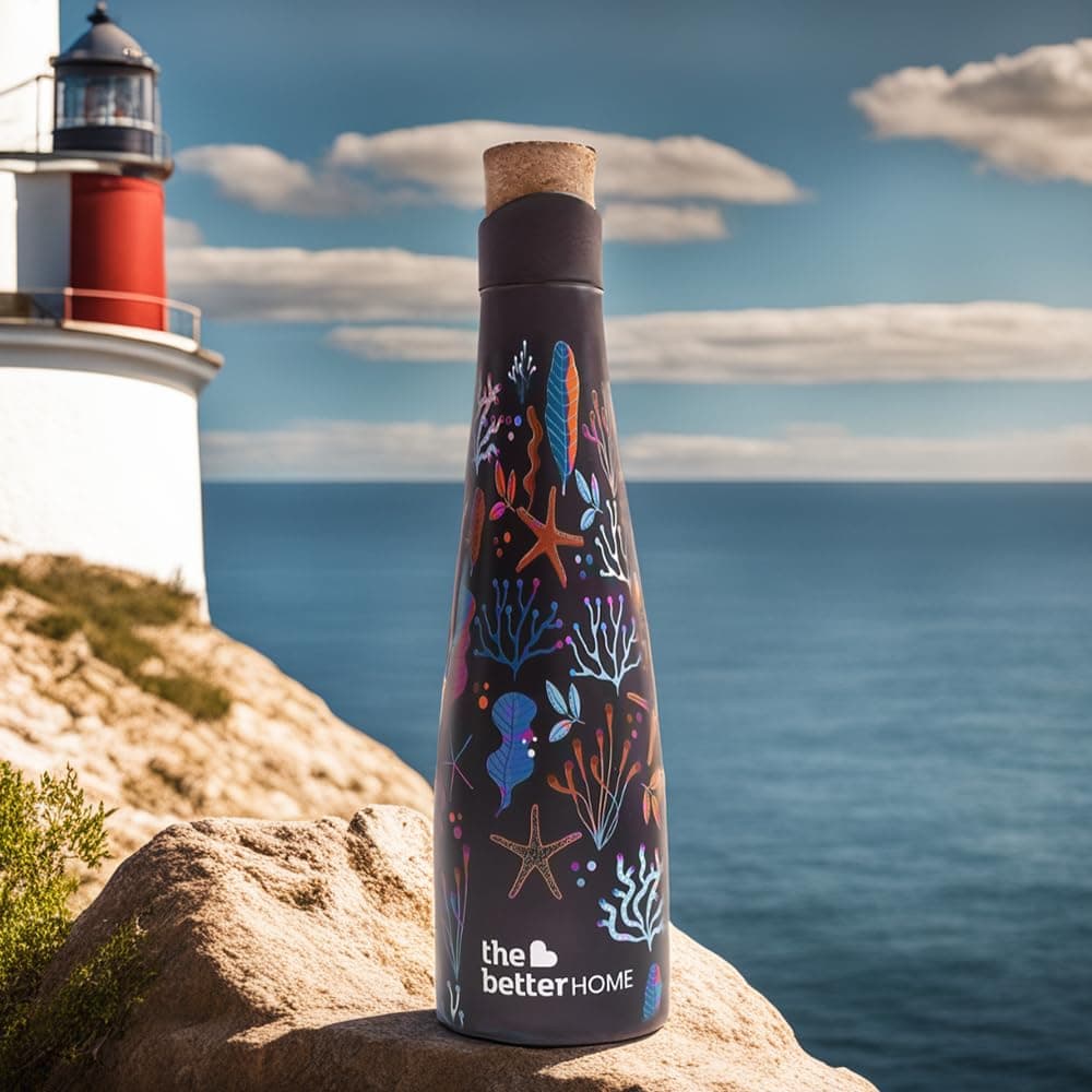 The Better Home 750ml Insulated Stainless Steel Water Bottle | 8 Hrs Insulation Cork Cap | Hot & Cold Office | Leakproof | Insulated Water Bottle | (Algae Design)