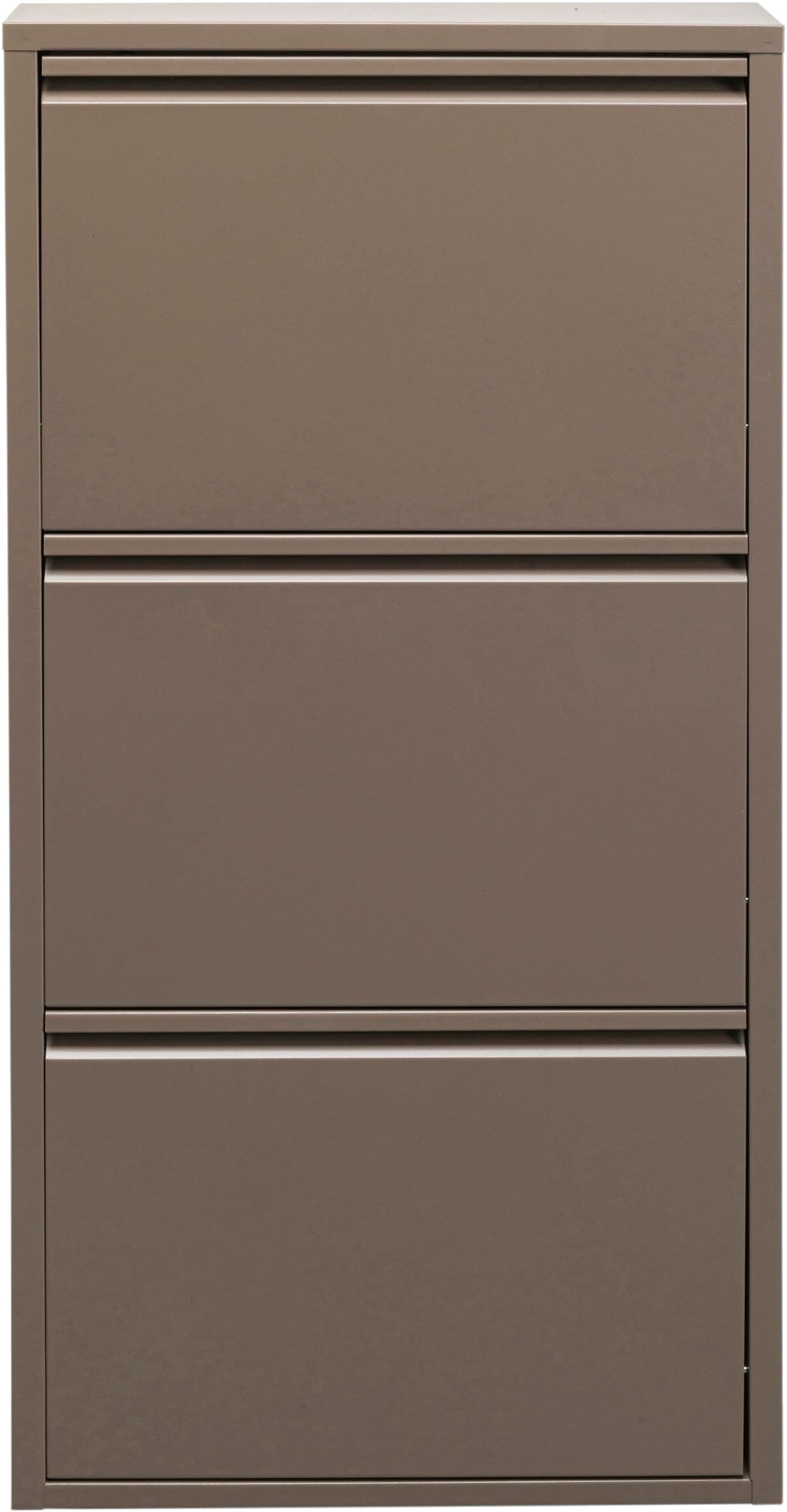 KARE Design Shoe Container Caruso 3 Taupe, steel, 3 tipping compartments, space for 6 pairs of shoes, slim, space-saving, shoe rack, shoe storage, hallway, floor 103x50x15 cm (h/w/d)
