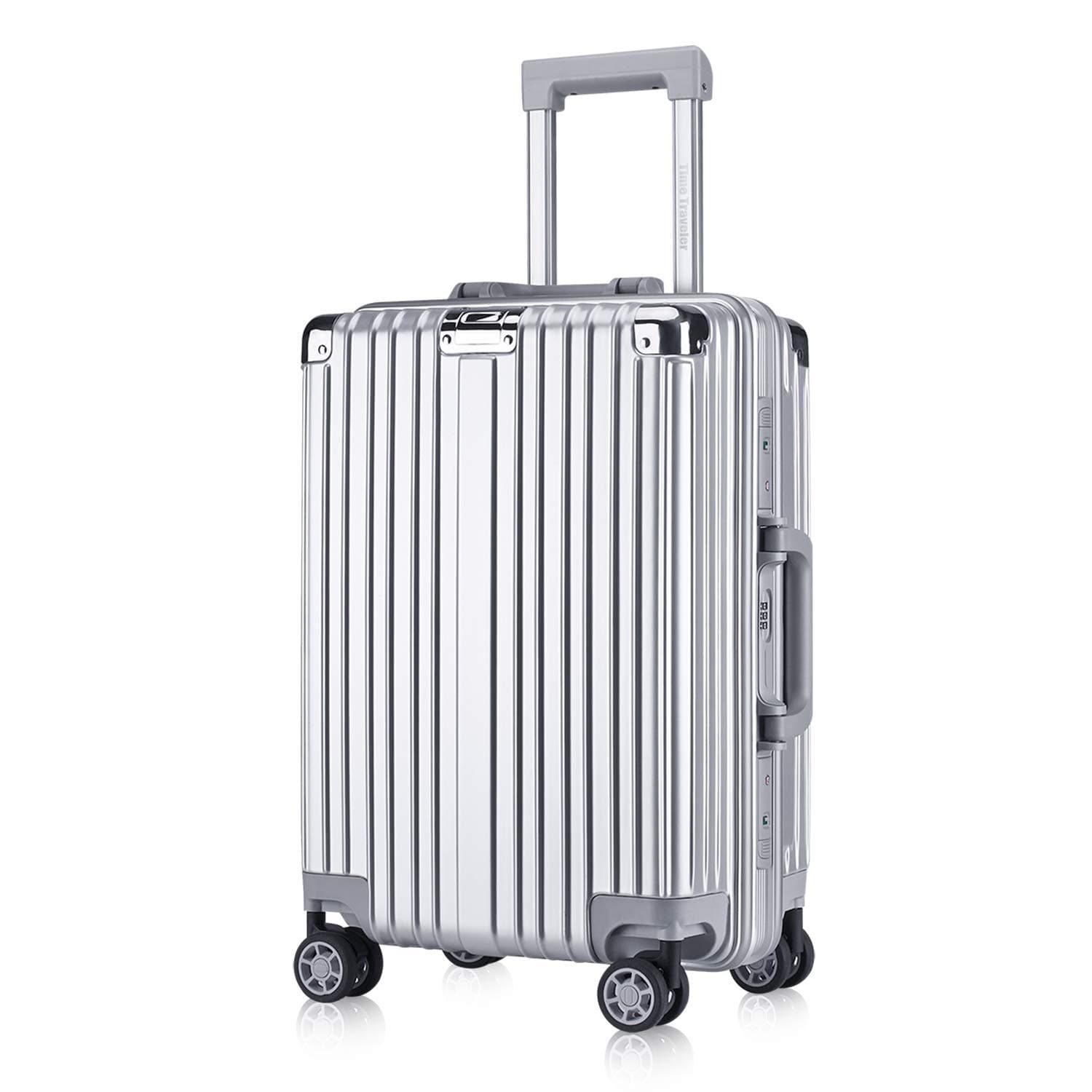 Carry-On Foveate Hardside Aluminum Frame Luggage, 20" Suitcase with Great Intensity, Scratch-Resistant, Silver