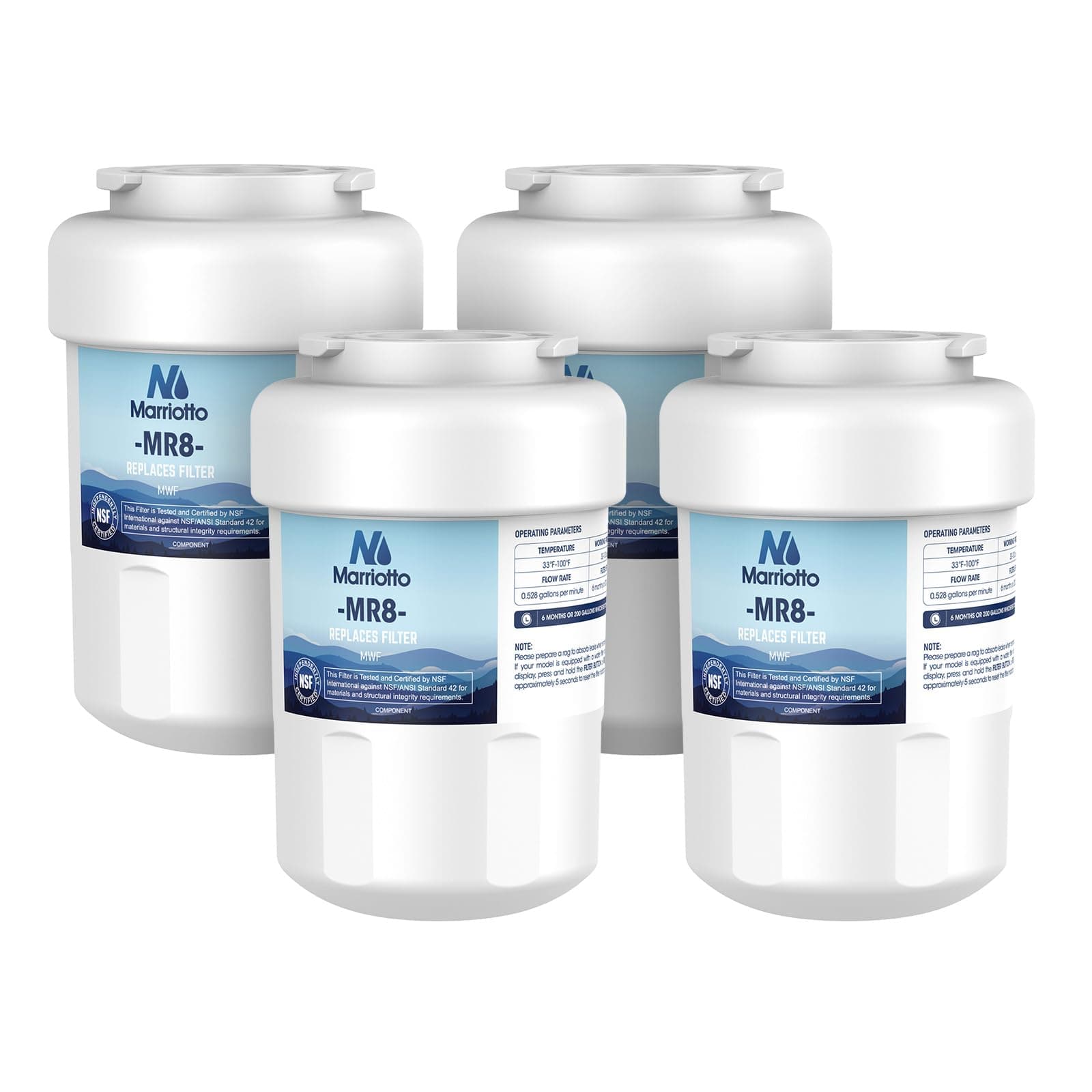 - MARRIOTTO Smart Water Filters for Refrigerators NSF 42 Certified Cartridges Compatible with MWF, MWFA, MWFP, GWF, GWFA, 46-9991, HDX FMG-1, WFC1201, 4 Pack