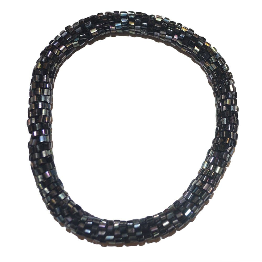 Nuptse Sparkly Metalic Black-Grey Handmade Beaded Bracelet, Seed Beads