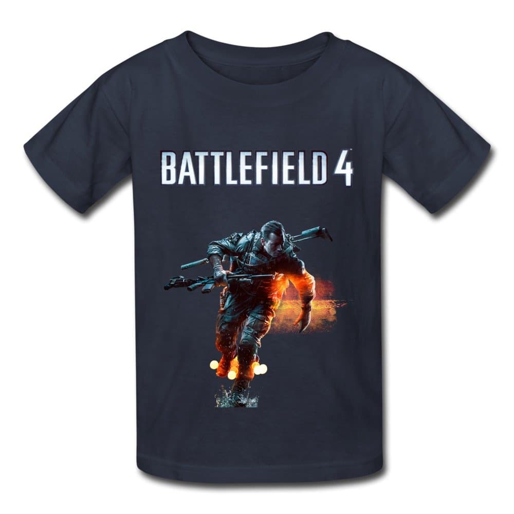QMY Kid's Cool Battlefield 4 Soldier T-shirts Size L Navy Apparel