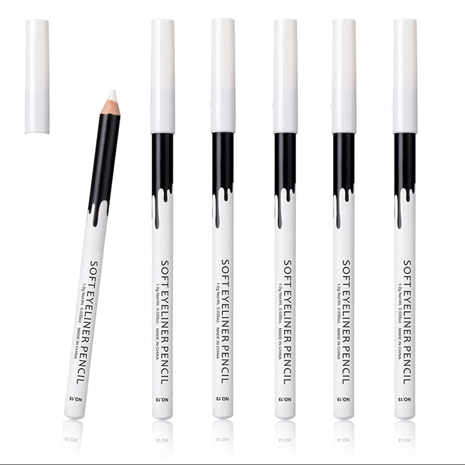 6 White Eyeliner Pencils Professional Use as Highlighter, Soft, Waterproof, Long-Lasting Eyeshadow, Eye Brightener,Eye Shadow Pencil, Lip Line Pen, Eyelid Pad, Pencil Makeup Set Tool