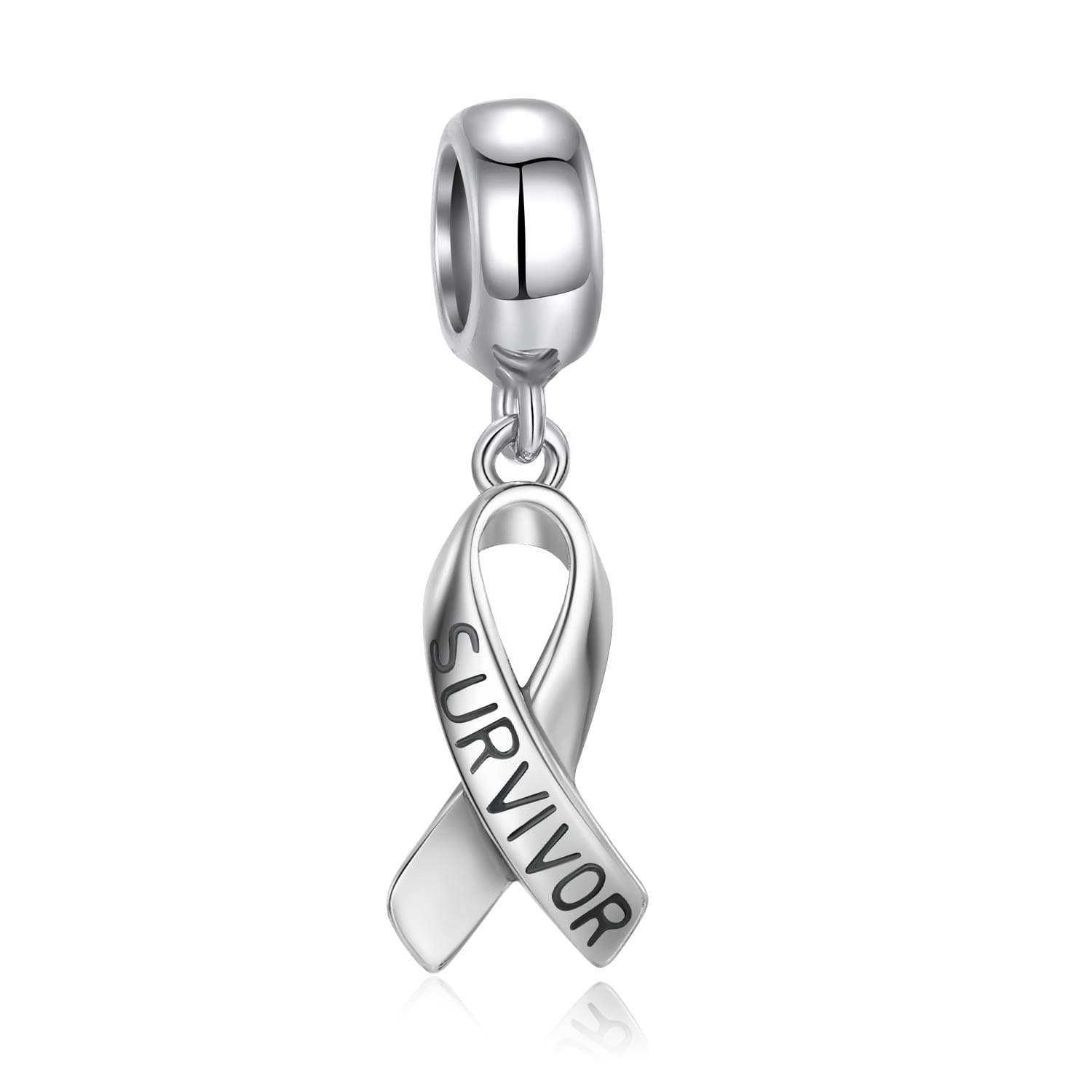 Breast Cancer Awareness Survivor Ribbon Charms Pendant 925 Sterling Silver Dangle Bead for Bracelet Compatible