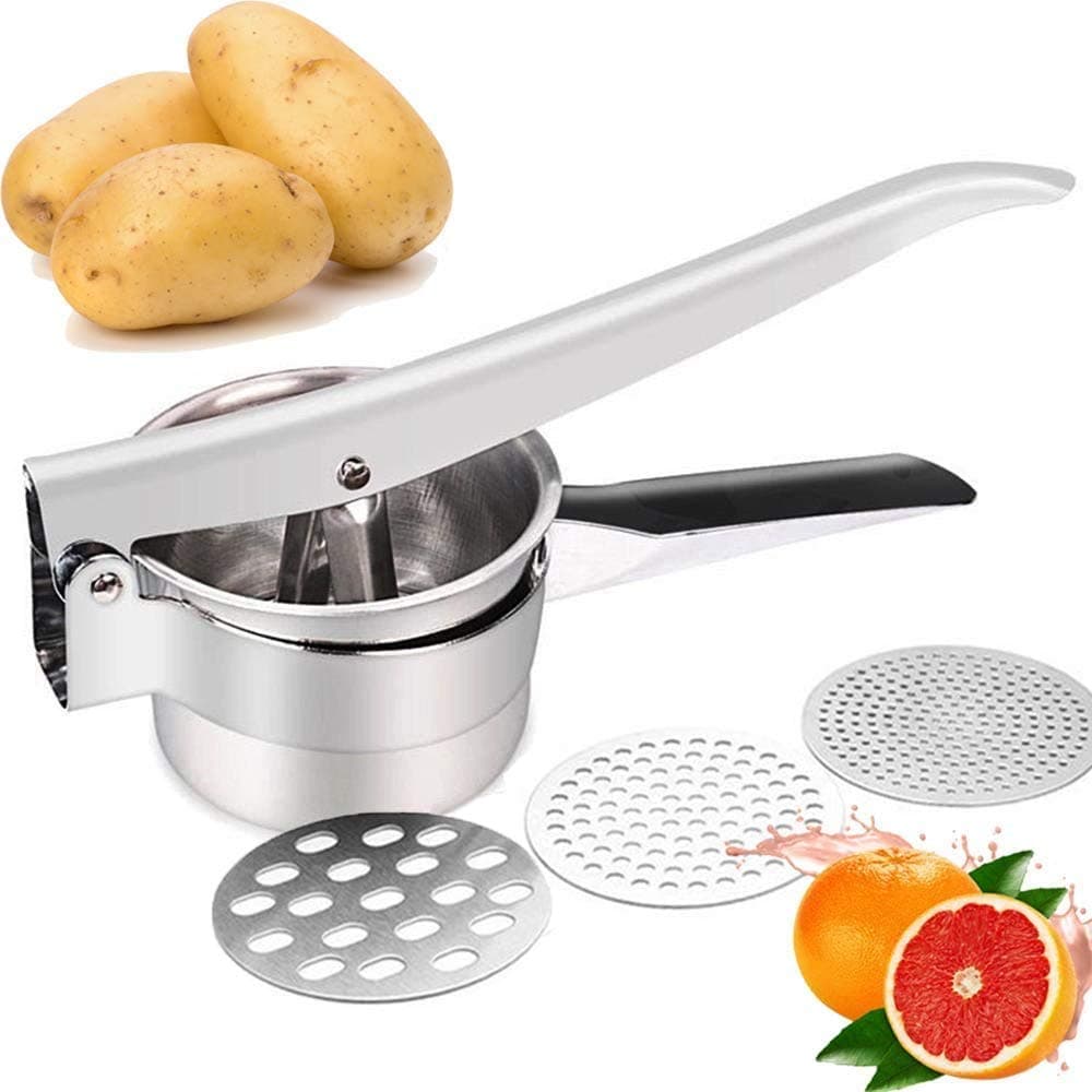 Large Potato Ricer Stainless Steel, Potato Masher Stronger, with Longer Leverage Handles,3 Interchangeable Discs, Ricer Kitchen Tool-Mashed Potatoes, Masher for Fruits, Vegetables, Baby Food,etc