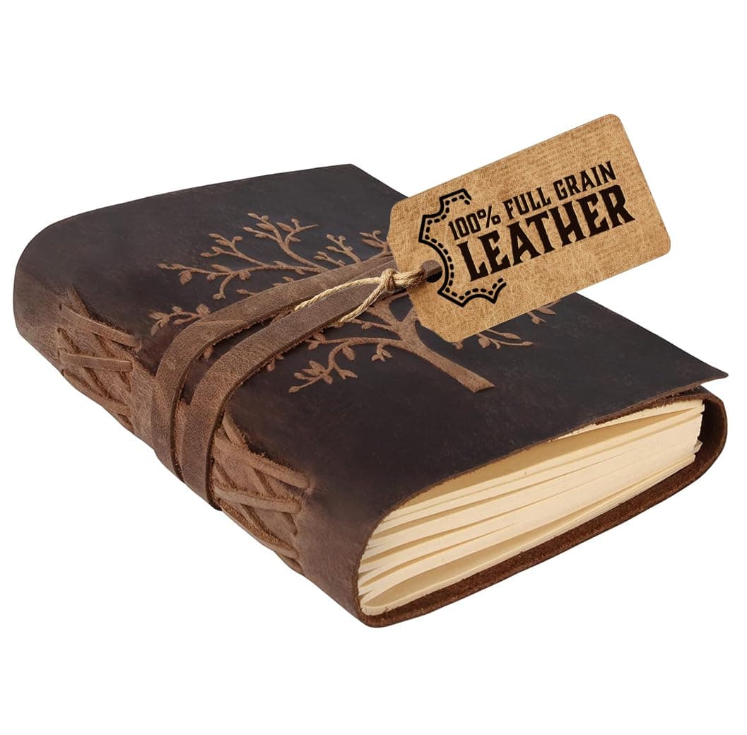 Leather Journal Lined Notebook - Embossed Tree of Life, 8 x 6 Inches Diary, Leather bound Journal for Women - 400 Pages College Ruled Paper - Inspirational Gifts Leather Notebook