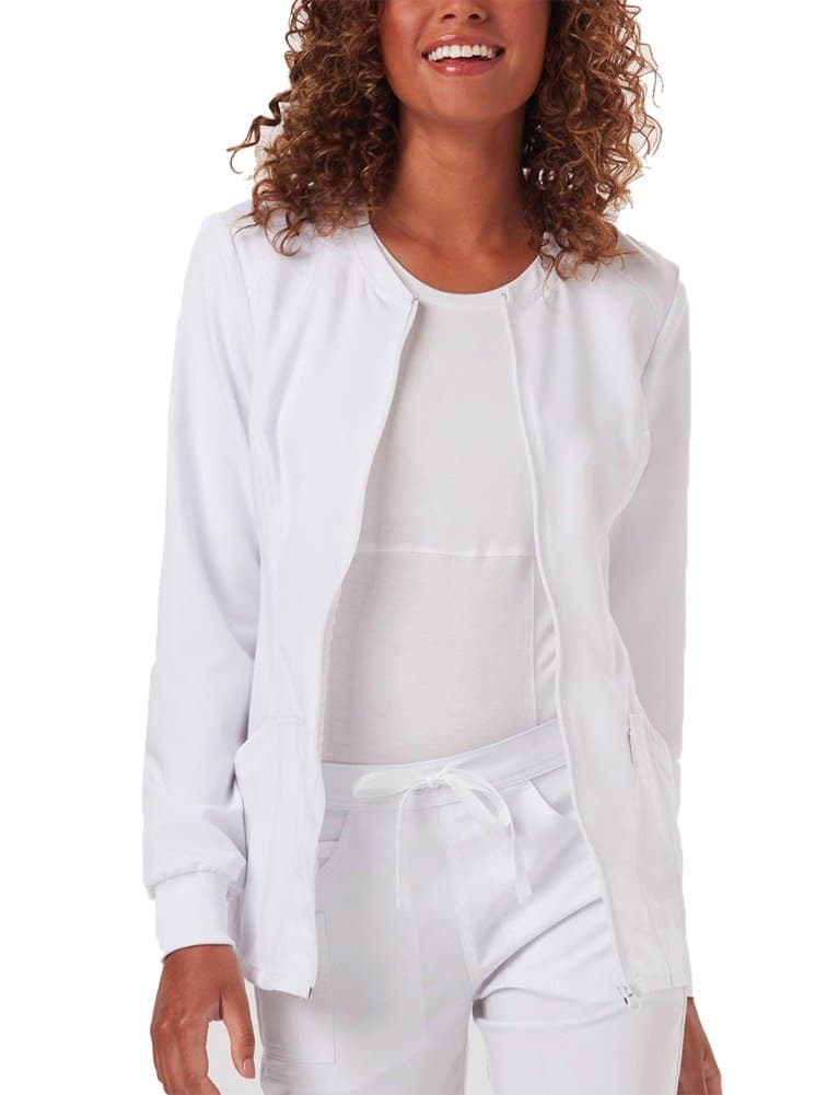 Code Happy Women's Zip Front Warm-up Solid Scrub Jacket