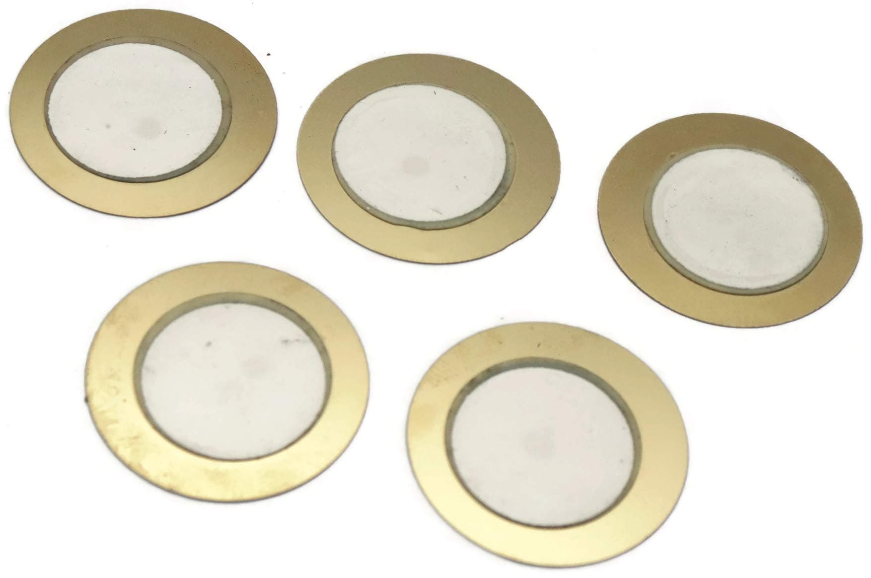 Electronic Spices 35 MM Piezo Ceramic Elements Sounder Sensor Trigger Drum Disc + Wire Copper Piezoelectric Buzzer Copper 35MM - PACK OF 10 (35 MM)
