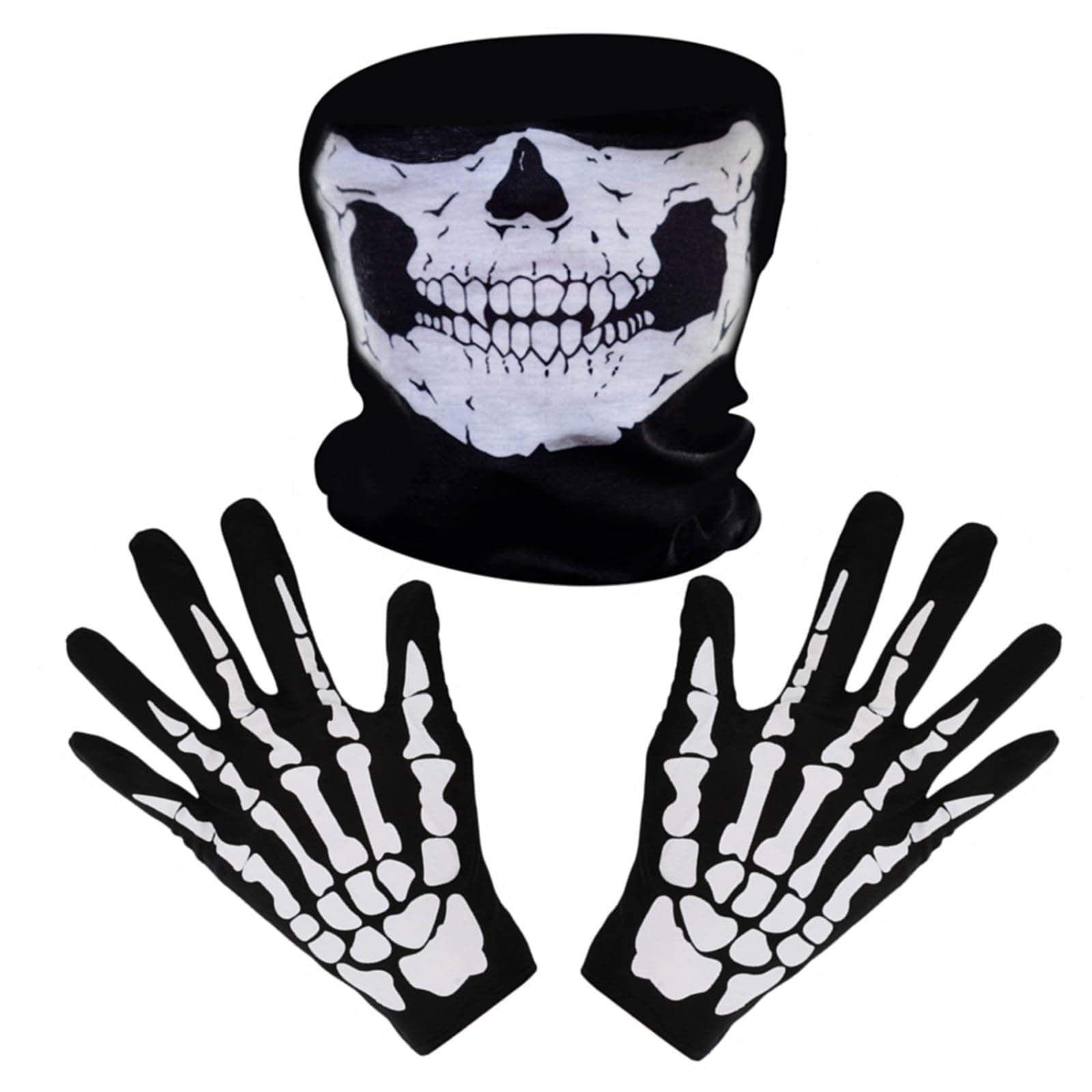 Tatuo White Skeleton Gloves and Skull Face Mask Ghost Bones for Adult Halloween Dance Costume Party