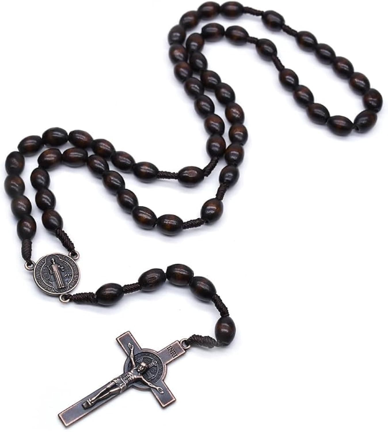 Light Wooden Necklace Gold Catholicism Gift Religious Prayer Beads (Dark Brown)