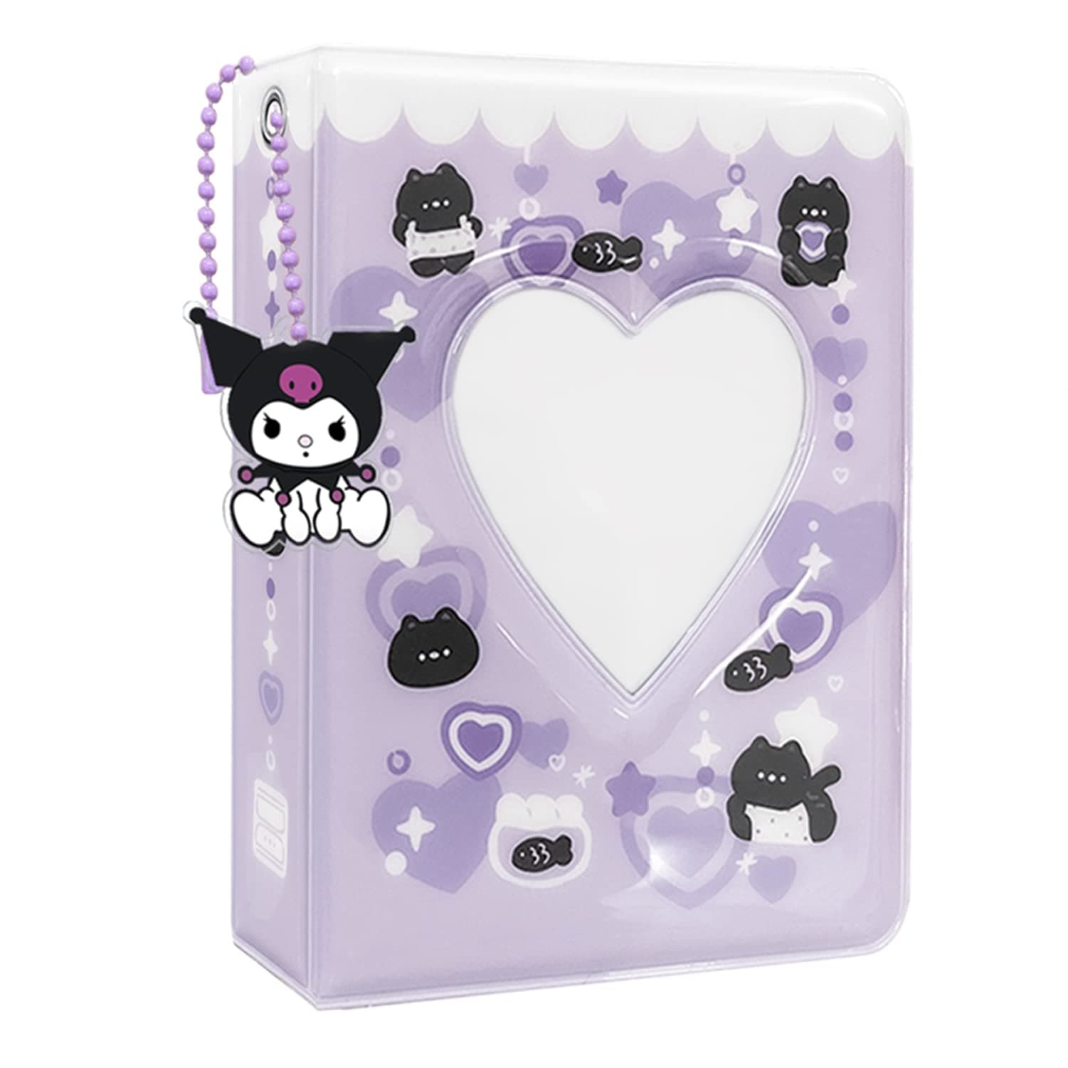 Photocard Binder 3 Inch Kpop Photocard Holder Book, Cute Mini Photo Album Portable Kpop Binder Photo Card Album with Lovely Pendant for Photo Card Collection, 40 Pockets (Purple)