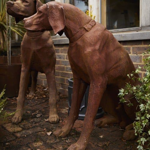 Round Wood TradingSitting Rhodesian Ridgeback Dog-Garden Feature/Ornament/Statue/Life Size/Cast Iron, Rust, 95x86x130 cm
