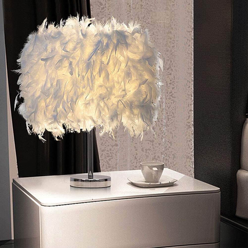 LjQQjDz 15x35cm Handmade Feather Lampshade Modern Bedside Table Lamp Desk Night Light Night Light for Kid Bedroom and Camping Baby Children's Room White