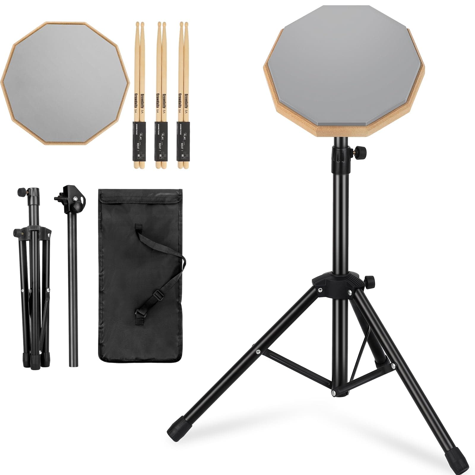 Drum Practice Pad Snare Drum Stand Set 8 In With Double Sided Silent Drum Pad,Drum Dampeners Gel, Drum sticks,Carrying Bag Adjustable Stand