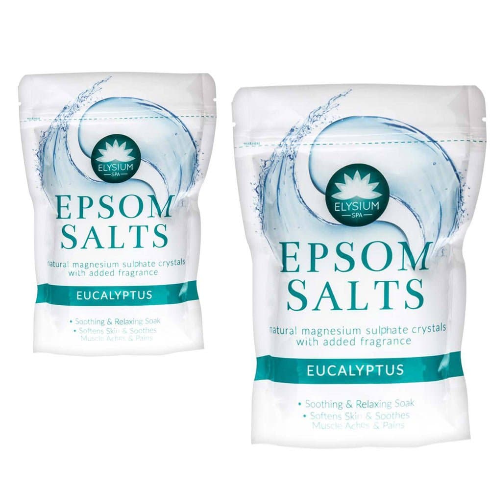 2 PACK Elysium Spa Epsom Bath Salts Natural Magnesium Sulphate Crystals - EUCALYPTUS 2 x 450g