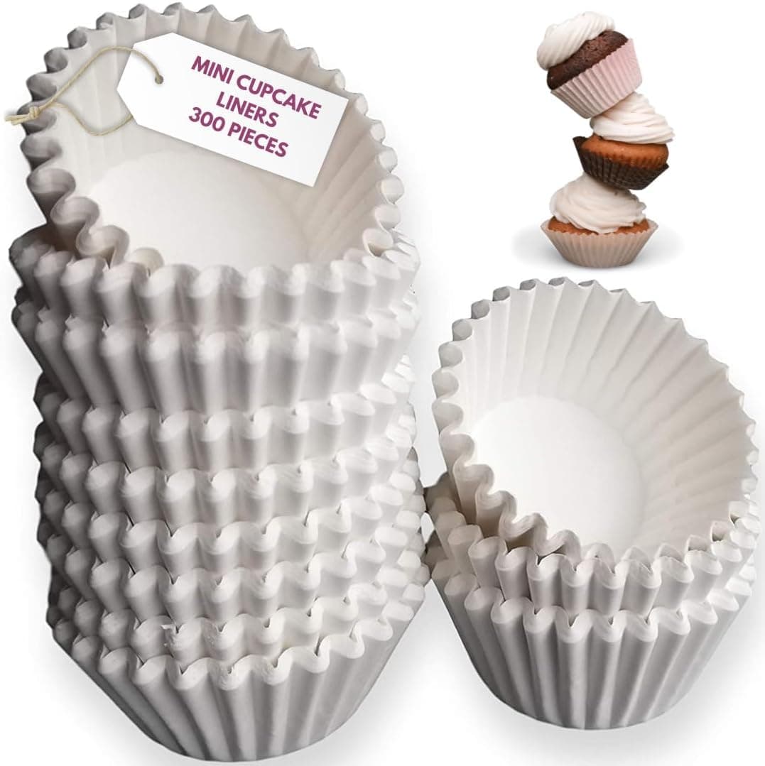 KPKitchen 300 Mini Muffin Cups - Paper White Cupcake Liners