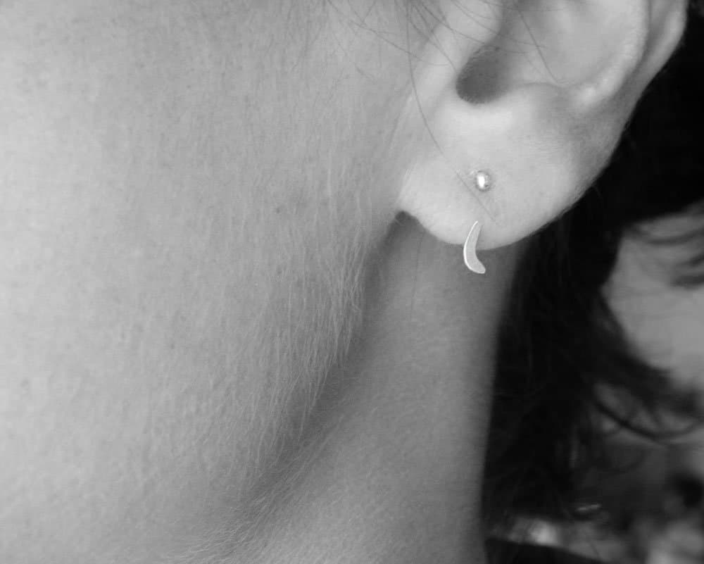 Punctuation Ear Jacket Earrings Sterling Silver Semi colon Playful Studs Minimalist Modern Jewelry Back to School