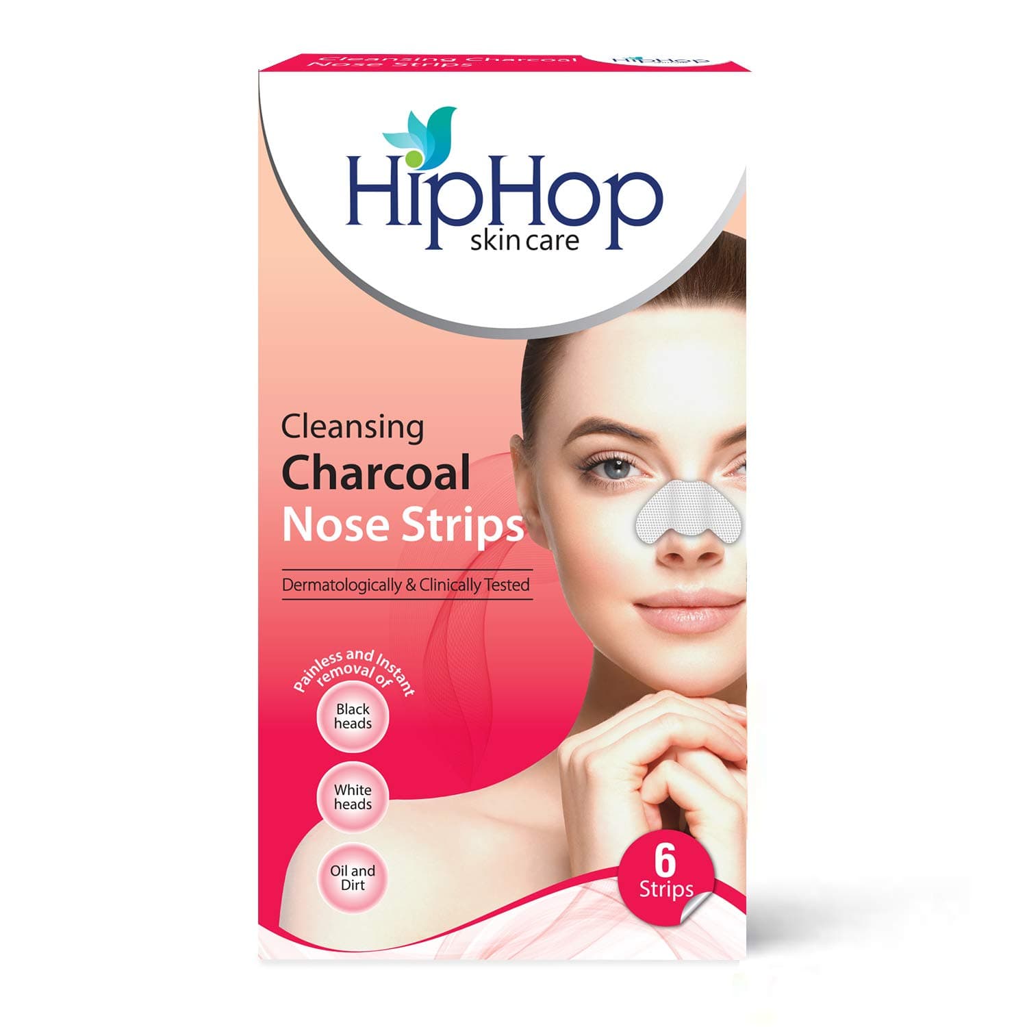 HipHop Skin Care Cleansing Charcoal Nose Strips (6 Strips), Blackheads, Whiteheads Remover, Pore Cleanser, with Natural Extracts, for Women, All Skin Types