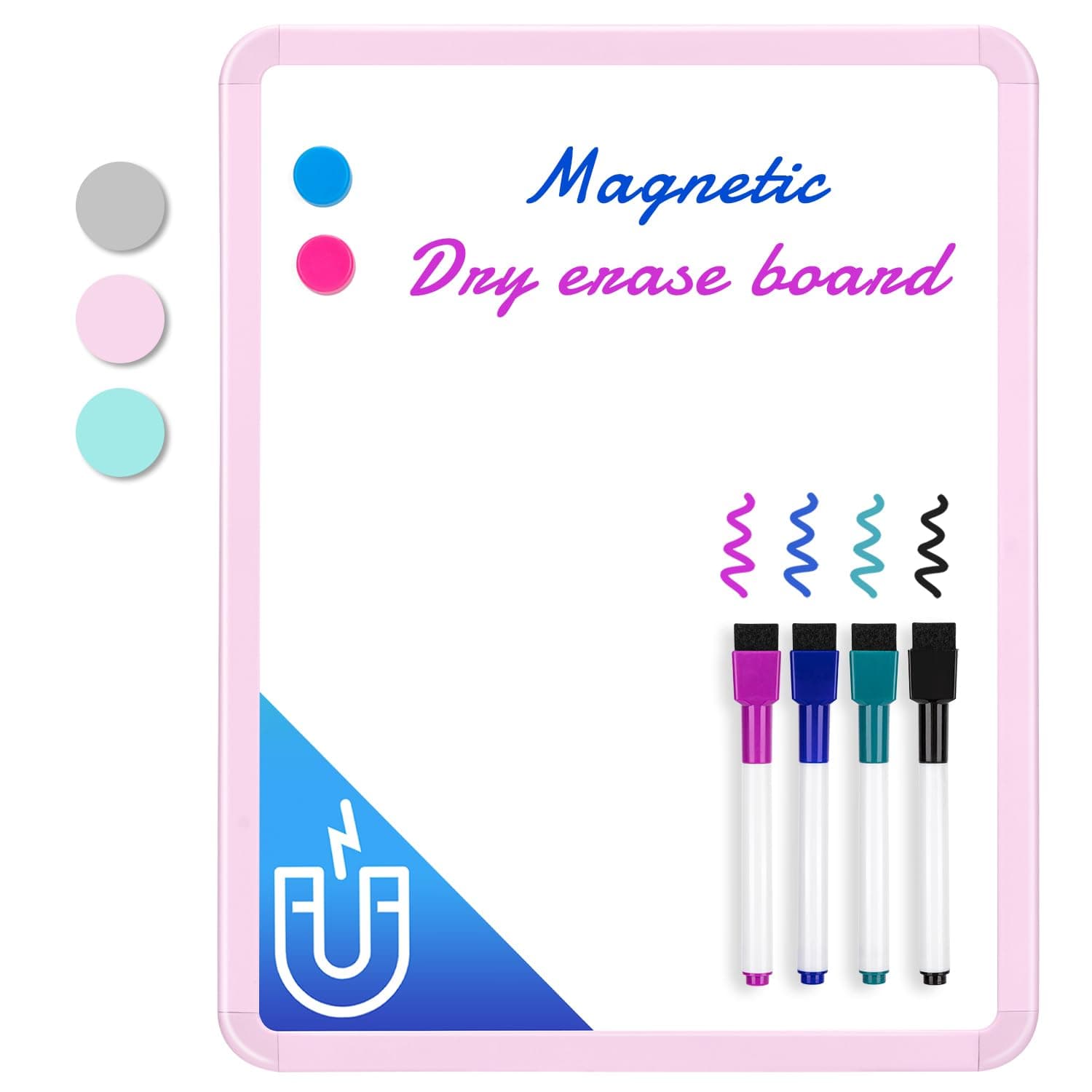 VUSIGN Small White Board Dry Erase, 14'' x 11'' Magnetic Dry Erase Board, Mini Whiteboard with Markers for Students, Fridge, Wall, Locker, Pink